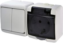 Микс_гориз. (2кл.выкл.+1-я роз.schuko_дымч.кр.) (IP44/54) VRHH-2sd | код 004668034 | ETI