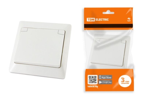 Розетка 2П+З с защ. шт. и крышкой 16А 250В IP44 белая Ильмень TDM | код SQ1823-0017 | TDM