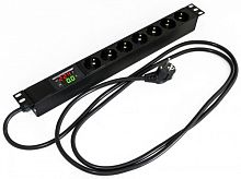 Блок розеток для 19 шкафов горизонтальный амперметр/вольтметр 7 розеток Schuko (16A) 250В кабель питания 3х1.5мм2 длина 2.5 м с вилкой Schuko 482.6x44.4x44.4мм (ДхШхВ), Hyperline SHE19-7SH-AV-2.5EU | код 412282 | Hyperline