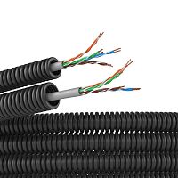 Электротруба ПНД гибкая гофрированная д. 16 мм, цвет черный, с кабелем витая пара 5EU/UTP нг(А)-HF, 100 м | код 7EU716100B | DKC