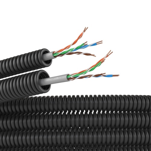 Электротруба ПНД гибкая гофрированная д. 16 мм, цвет черный, с кабелем витая пара 5EU/UTP нг(А)-HF, 100 м | код 7EU716100B | DKC Электротруба ПНД гибкая гофрированная д. 16 мм, цвет черный, с кабелем витая пара 5EU/UTP нг(А)-HF, 100 м | код 7EU716100B | DKC