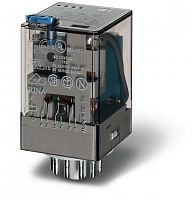 Универсальное электромеханическое реле, монтаж в розетку 11-штырьковый разъем, 3CO 10A, контакты AgCdO, катушка 110В AC, степень защиты RTI, опции: мех.индикатор | код 601381102020 | FINDER