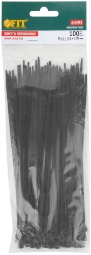 Хомуты нейлоновые 200х3.6мм черные для проводов (100шт) | код 60393 | FIT фото 3
