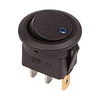 Выключатель клавишный круглый 12В 16А (3с) ON-OFF черн. с син. подсветкой (RWB-215 MIRS-101Е-8С/D) | Код. 36-2581 | Rexant