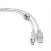 Кабель USB 2.0 Pro Cablexpert CCF-USB2-AMBM-TR-2M, AM/BM, 2м, экран, феррит.кольцо, прозрачный, пакет | код CCF-USB2-AMBM-TR-2M | Cablexpert