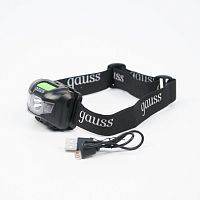 Фонарь налобный светодиодный LED 3 Вт 130 Лм модель GFL405 черный c Li-ion аккумулятором 600 мАч Gauss | код GF405 | GAUSS