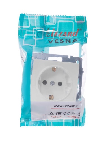 Розетка 1-м СП Vesna с заземл. защ. шторки ПБТ механизм бел.