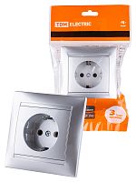 Розетка 2П+З 16А 250В серебр. металлик Лама TDM | код SQ1815-0223 | TDM