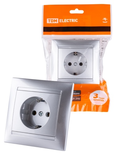 Розетка 2П+З 16А 250В серебр. металлик Лама TDM | код SQ1815-0223 | TDM