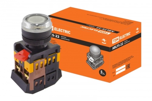 Кнопка ABLFS-22 прозрачн. d22мм неон/230В 1з+1р TDM | код SQ0704-0033 | TDM