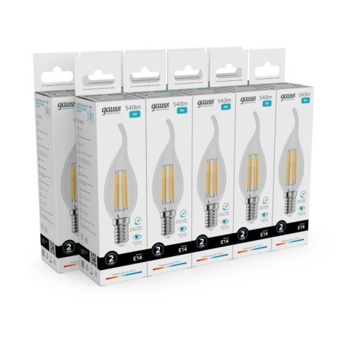 Лампа светодиодная филаментная Filament Elementary 8Вт свеча на ветру 4100К Е14 540лм GAUSS 42128 фото 4