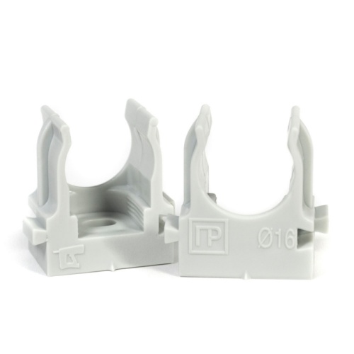 Крепеж-клипса для труб для прямого монтажа серая в гофроящике d16 мм (1400шт/кор) Промрукав | код PR13.0452 | ПРОМРУКАВ