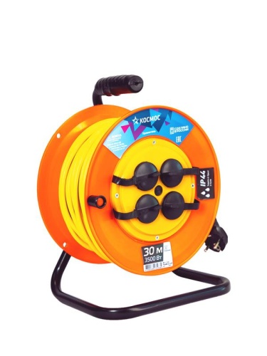 Удлинитель на катушке 4х30м с заземл. 16А IP44 ПВС 3х1.5 Космос | код YKKsm30m-4g-Z(16A)IP | КОСМОС