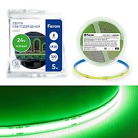 Лента светодиодная LEDх480/м COB 5м 8w/m 24в зеленый | код 48268 | Feron