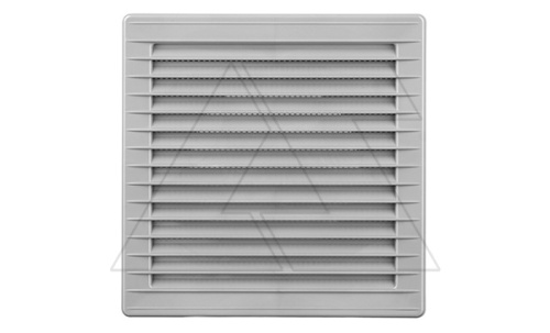 Решетка вентиляционная с косыми ламелями, с сеткой, квадратная, 172х172мм, с выводом 140x140мм, пластик, серый | код 02-338 | airRoxy
