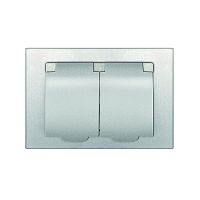 Розетка 2-м СП Афина 16А IP20 с заземл. c крышкой в сборе серебр. | код A0031-S | Universal