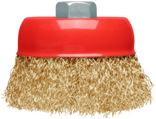 Корщетка-чашка, гайка М14, стальная латунированная волнистая проволока 75 мм, блистер | код 39092 | FIT фото 6