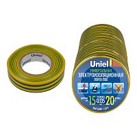 Лента изоляционная 0.135х15мм 20м UIT-135P 20/15/01 YGR жел/зел. Uniel 04490