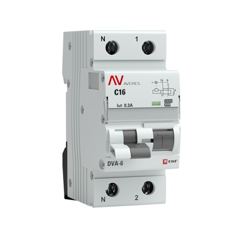 Дифференциальный автомат DVA-6 1P+N 16А (C) 300мА (A) 6кА AVERES | код rcbo6-1pn-16C-300-a-av | EKF