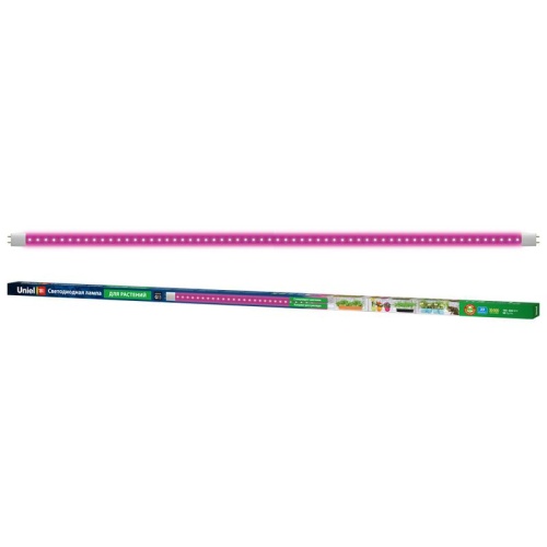 Лампа светодиодная для растений. LED-T8-18W/SPSB/G13/CL PLP30WH Форма T8, прозрачная. Спектр для рассады и цветения. ТМ Uniel.