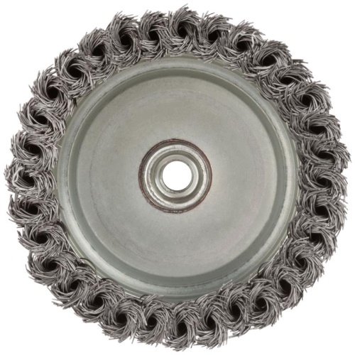 Корщетка-чашка гайка М14 стальная витая проволока с бандажом профи 125мм FIT 39512 фото 4