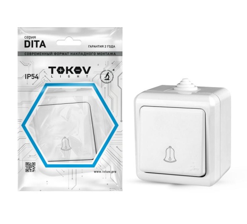 Кнопка звонка ОП Dita IP54 10А 250В бел. | код. TKL-DT-DB-C01-IP54 | TOKOV ELECTRIC