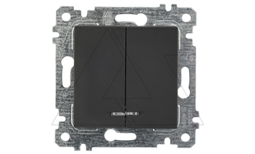 Rita - Выключатель двухклавишный с подсветкой, пруж. зажимы, черный мат | код 2200-426-0184 | Mutlusan Rita - Выключатель двухклавишный с подсветкой, пруж. зажимы, черный мат | код 2200-426-0184 | Mutlusan