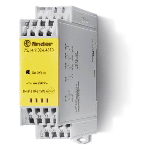 Модульное электромеханическое реле безопасности (реле с принудительным управлением контактами) SIL2, 3NO+1NC 6A, контакты AgSnO2, катушка 120В AC, безвинтовые клеммы, ширина 22.5мм, степень защиты IP20 | код 7S1481204310PAS | FINDER Модульное электромеханическое реле безопасности (реле с принудительным управлением контактами) SIL2, 3NO+1NC 6A, контакты AgSnO2, катушка 120В AC, безвинтовые клеммы, ширина 22.5мм, степень защиты IP20 | код 7S1481204310PAS | FINDER
