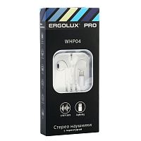 Наушники вкладыши с микрофоном ELX-WHP04-C01 проводные Lightning 1.2м коробка+бокс бел. ERGOLUX | код 15285 | Ergolux