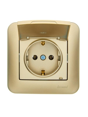 Розетка 1-м СП ASTI 16А IP20 с заземл. с крышкой термопласт в сборе золото. LEZARD 7081-3636-123В фото 6