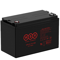 WBR GPLG12-100 Гелиевая аккумуляторная батарея для ИБП, напряжение: 12В, ёмкость: 100Ач, клеммы типа: Под внутренний болт М8, Размеры ДШВ: 330x171x220мм, вес: 30,5кг. Срок службы: 12 лет. | код WBR GPLG12-100 | WBR