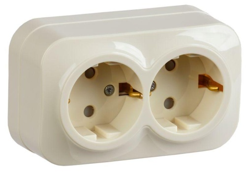 Розетка двухместная для открытой установки РСш22-3-ХК с заземлением и защитной шторкой 16А GLORY кремовый | код ERH24-K33-16 | IEK Розетка двухместная для открытой установки РСш22-3-ХК с заземлением и защитной шторкой 16А GLORY кремовый | код ERH24-K33-16 | IEK