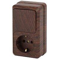 Блок розетка с выключателем Intro Quadro 2-705-10 вертикальный 10(16)А-250В, IP20, ОУ, венге | код Б0053886 | ЭРА