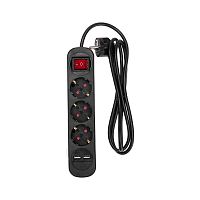 Удлинитель STANDARD 3 гнезда, 1,5м, 3х1,0мм?, с/з, с выключателем, 2 USB, черный REXANT | код 13-4021 | REXANT
