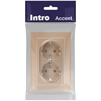 Розетка Intro Accent 6-205-04 2X2P+E Schuko, 16А-250В, IP20, СУ, AL/CU, шампань | код Б0063492 | ЭРА