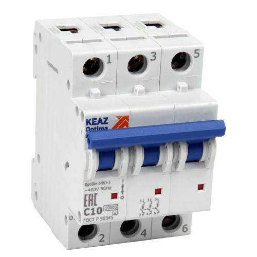 Автоматический выключатель модульный OptiDin BM63-3D13-10-УХЛ3 (ВМ63) (1шт.) КЭАЗ | код 262779 | КЭАЗ