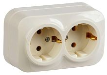 Розетка двухместная для открытой установки РС22-3-ХК с заземлением 16А GLORY кремовый | код ERH21-K33-16 | IEK