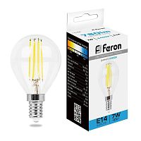 Лампа светодиодная LED 7вт Е14 дневной шар FILAMENT | код 38221 | Feron