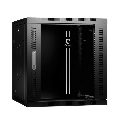 Шкаф телекоммуникационный настенный разобранный 19дюйм 12U 600x450x635mm (ШхГхВ) дверь стекло, цвет черный | код 10769c | Cabeus