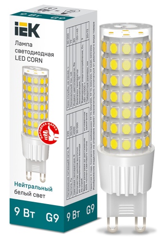 Лампа светодиодная CORN капсула 9Вт 230В 4000К керамика G9 | код LLE-CORN-9-230-40-G9 | IEK