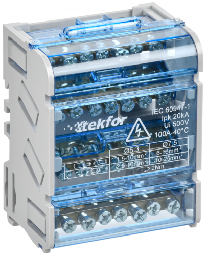 TEKFOR Шины на DIN-рейку (кросс-модуль) ШНК 4х7 3L+PEN IEK | код TF-DN10-4-07-100 | IEK