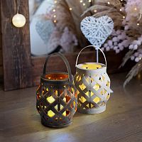 Фонарь декоративный со свечкой плетеный корпус бел. 14х14х16.5см бел. | код 513-057 | Neon-Night