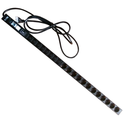 Блок розеток вертикальный, 1-фазный с автоматом, 16A / 250V, 8xC13 + 12xSchuko, шнур 3.0 м, вилка Schuko | код TWT-PDV-12GS-8C3-GP | TWT