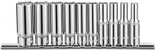 Набор головок торцевых глубоких 12-гранных 1/4''DR на держателе, SAE 3/16''--9/16'', 10 предметов | код 914910 | Ombra