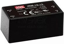 Источник питания AC-DC, 5 Вт, вход 85...264В AC 47...440 Гц, 120...370B DC, выход 15В/0.33А, изоляция 3000В AC, в корпусе на плату 45.7х25.4х21.5мм, -30...+70C | код IRM-05-15 | MeanWell