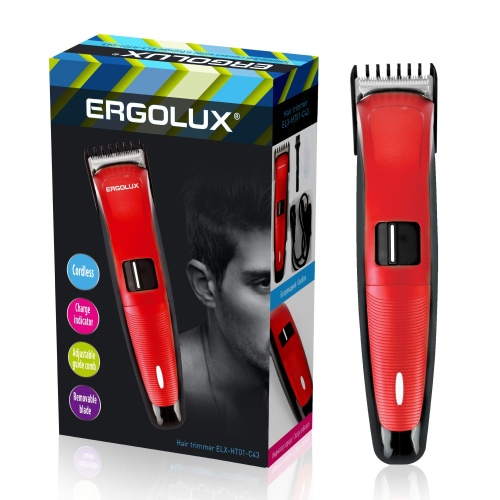Триммер для волос и бороды ELX-HT01-C43 аккумуляторный в компл. 220-240В красн. | код 13962 | Ergolux