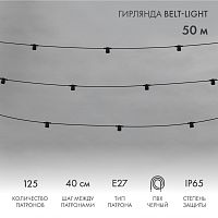Гирлянда Belt-Light 2 жилы, 50м, шаг 40см, 125 патронов E27, IP65, черный круглый провод NEON-NIGHT | код 331-241 | NEON-NIGHT