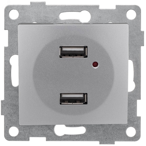 GUSI Bravo механизм розетки USB, двойной, скрытая установка. Цвет серебро. | код С10USB2-004 | GUSI ELECTRIC
