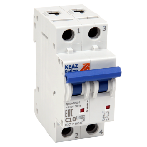 Автоматический выключатель модульный OptiDin BM63-2NB2-10-УХЛ3 (ВМ63) (1шт.) КЭАЗ | код 262662 | КЭАЗ