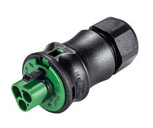 Вилочный разъем на кабель диам. 10-14 мм, IP68(69k), 3 полюса, винтовая фиксация провода, номинальные характеристики: 250/400V+РЕ, 25A, цвет контактной вставки: зеленый, цвет корпуса: черный, серия RST Classic | код 96.032.4155.7 | Wieland